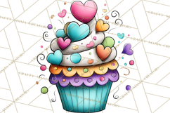 Whimsical Valentine Cupcake Doodle Clipart Cute PNG, Love Product Image 4