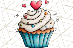Whimsical Valentine Cupcake Doodle Clipart Cute PNG, Love Product Image 4