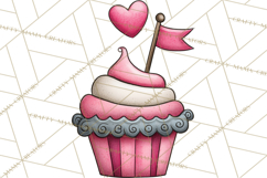 Whimsical Valentine Cupcake Doodle Clipart Cute PNG, Love Product Image 3
