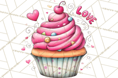 Whimsical Valentine Cupcake Doodle Clipart Cute PNG, Love Product Image 4