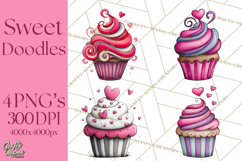 Whimsical Valentine Cupcake Doodle Clipart Cute PNG, Love Product Image 1