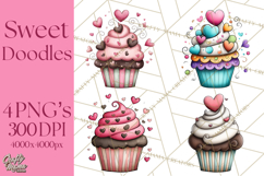 Whimsical Valentine Cupcake Doodle Clipart Cute PNG, Love Product Image 1