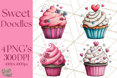 Whimsical Valentine Cupcake Doodle Clipart Cute PNG, Love Product Image 1