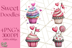 Whimsical Valentine Cupcake Doodle Clipart Cute PNG, Love Product Image 1