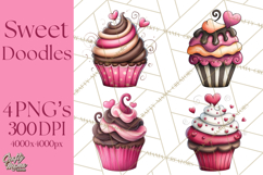 Whimsical Valentine Cupcake Doodle Clipart Cute PNG, Love Product Image 1