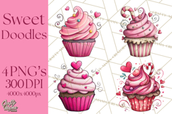 Whimsical Valentine Cupcake Doodle Clipart Cute PNG, Love Product Image 1