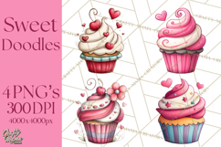 Whimsical Valentine Cupcake Doodle Clipart Cute PNG, Love Product Image 1