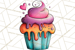 Whimsical Valentine Cupcake Doodle Clipart Cute PNG, Love Product Image 3
