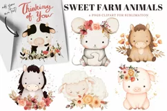 Sweet Farm Animals for Sublimation Country Floral Designs Product Image 1