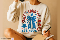 4th of July Bow Hand-drawn SVG T-shirt Design Product Image 3