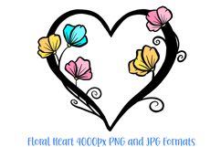 Sweet Pea Floral Heart Wreath Flower Graphic Clipart 