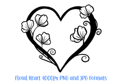 Sweet Pea Floral Heart Wreath Flower Graphic Clipart PNG Outline