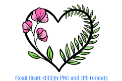 Sweet Pea Leaves Floral Heart Wreath Flower Graphic Clipart PNG Illustration