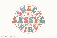 9th Birthday Girl SVG, Retro 9 Bday PNG Design Product Image 1