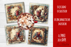 Vintage Christmas Sweet scrapbooking square Coaster Design Product Image 1
