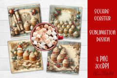 Vintage Christmas Sweet scrapbooking square Coaster Design Product Image 1