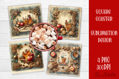 Vintage Christmas Sweet scrapbooking square Coaster Design Product Image 1