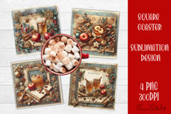 Vintage Christmas Sweet scrapbooking square Coaster Design Product Image 1