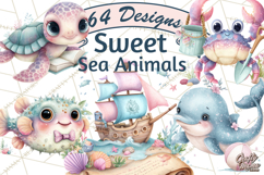 Ocean Creatures Clipart, Under The Sea Animals PNG Product Image 1