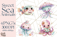 Ocean Creatures Clipart, Under The Sea Animals PNG Product Image 1
