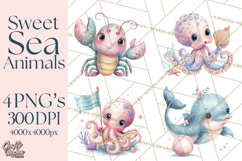 Ocean Creatures Clipart, Under The Sea Animals PNG Product Image 1