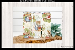 20oz tumbler wrap featuring cute mice picking strawberries with soft cottagecore floral background
