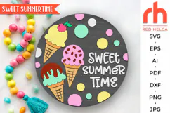 sweet summertime svg, ice cream sign svg, summer hanger svg, welcome sign svg, wood door sign dxf, round hanging sign, laser cut file, layered sign svg, backyard sign svg, patio sign svg, glowforge cut file, cricut cut file, sweet summer time svg