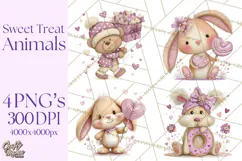 Sweet Treat Animals Clipart, Valentine Cupcake Cat PNG Product Image 1
