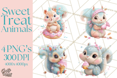 Sweet Treat Animal Clipart PNG, Kawaii Dessert Art Product Image 1