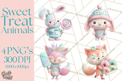 Sweet Treat Animal Clipart PNG, Kawaii Dessert Art Product Image 1