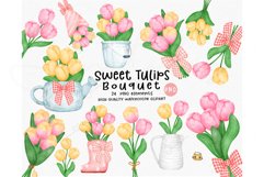 Sweet Tulips Bouquet Watercolor PNG Clipart Set ready to use Product Image 1