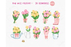 Sweet Tulips Bouquet Watercolor PNG Clipart Set ready to use Product Image 2