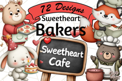 Sweetheart Baking Crew Clipart PNG, Valentine Animal Chef Product Image 1