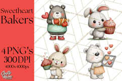 Sweetheart Baking Crew Clipart PNG, Valentine Animal Chef Product Image 1