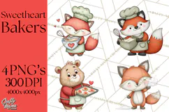 Sweetheart Baking Crew Clipart PNG, Valentine Animal Chef Product Image 1