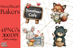 Sweetheart Baking Crew Clipart PNG, Valentine Animal Chef Product Image 1