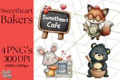 Sweetheart Baking Crew Clipart PNG, Valentine Animal Chef Product Image 1