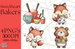 Sweetheart Baking Crew Clipart PNG, Valentine Animal Chef Product Image 1