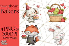Sweetheart Baking Crew Clipart PNG, Valentine Animal Chef Product Image 1