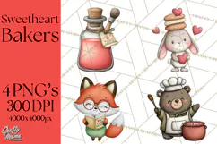 Sweetheart Baking Crew Clipart PNG, Valentine Animal Chef Product Image 1
