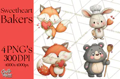 Sweetheart Baking Crew Clipart PNG, Valentine Animal Chef Product Image 1