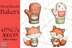Sweetheart Baking Crew Clipart PNG, Valentine Animal Chef Product Image 1