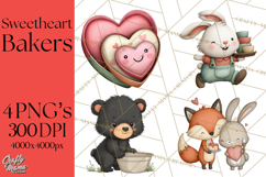 Sweetheart Baking Crew Clipart PNG, Valentine Animal Chef Product Image 1