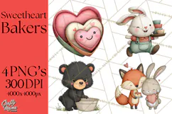 Sweetheart Baking Crew Clipart PNG, Valentine Animal Chef Product Image 1