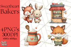 Sweetheart Baking Crew Clipart PNG, Valentine Animal Chef Product Image 1