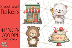 Sweetheart Baking Crew Clipart PNG, Valentine Animal Chef Product Image 1