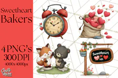 Sweetheart Baking Crew Clipart PNG, Valentine Animal Chef Product Image 1