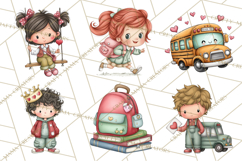 Sweetheart School Bus Clipart PNG, Kids Valentine Art Product Image 9