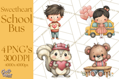 Sweetheart School Bus Clipart PNG, Kids Valentine Art Product Image 1