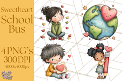 Sweetheart School Bus Clipart PNG, Kids Valentine Art Product Image 1